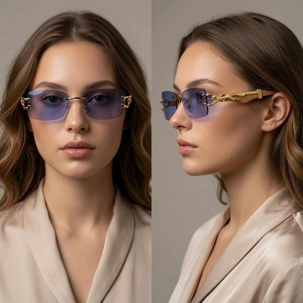 Purple Gradient Rimless Rectangle Sunglasses Exquisite Men Shades Outdoor Shades